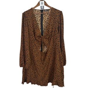 SHEIN Brown Polka Dot Dress with Bow Detail / 4X